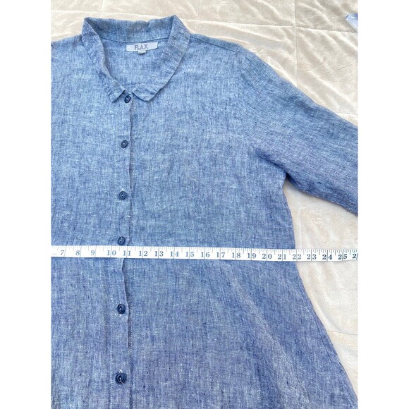 Flax Size Large L Dark Gray Button Down Linen Shirt Peplum Lagenlook Coastal - Picture 16 of 16